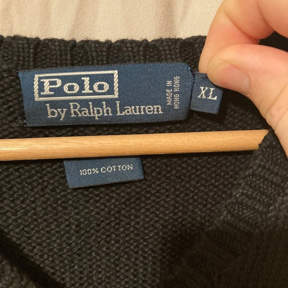 Vintage Polo Ralph Lauren Mens XL Black Cotton V-Neck knit Sweater Vest 90s Pony